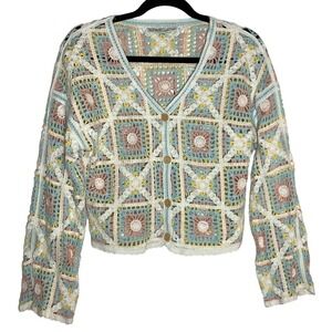 Y2K Cleo Crochet Cardigan Womens S/M Petite Cottagecore Granny‎ Pastel Spring